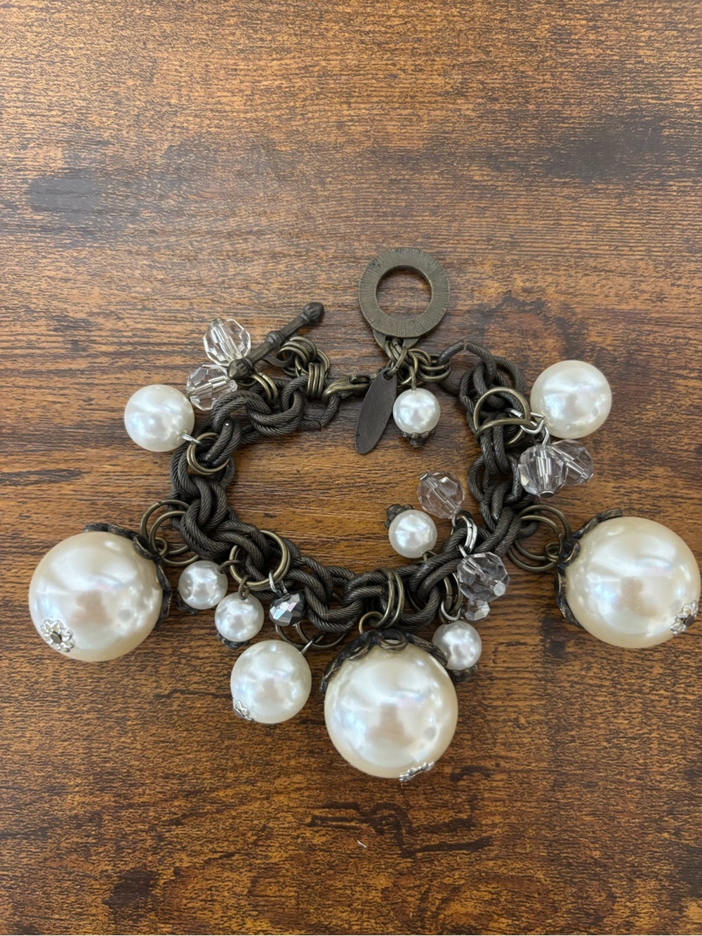 Plunder Faux Pearl Charm Statement Bracelet